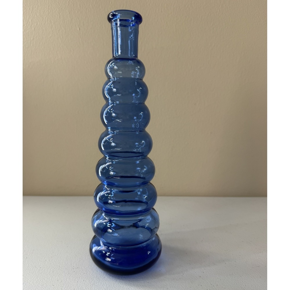 Vintage 10" Tall Cobalt Blue 8 Ring Bottle Vase
